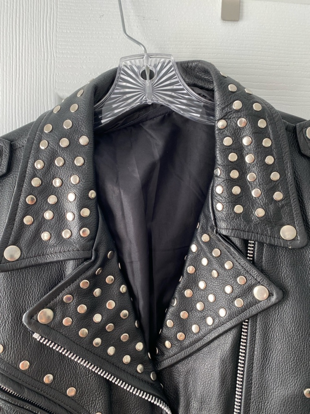 Black Studded Leather Biker Jacket - Picture 5 of 6